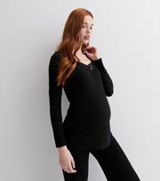 New Look Maternity Black Jersey V Neck Long Sleeve Lace Insert Top